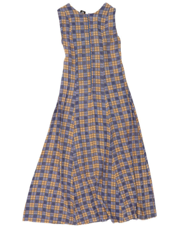 Abito lungo senza maniche da donna We Be Bop UK 12 Rayon a quadri blu medio