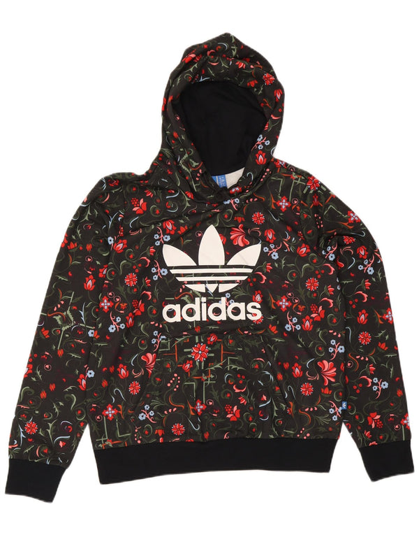 Felpa con cappuccio grafica da donna Adidas UK 16 grande poliestere floreale nero