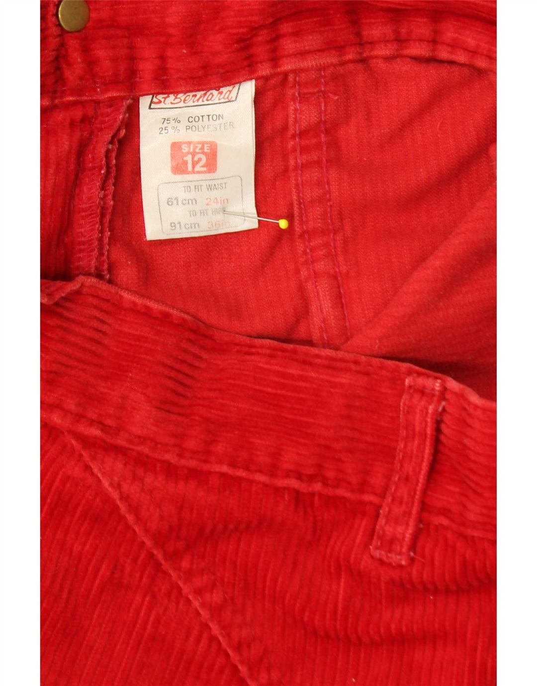 ST. Pantaloni di velluto a coste a vita alta da donna BERNARD UK 12 Medium W24 L27 Rosso