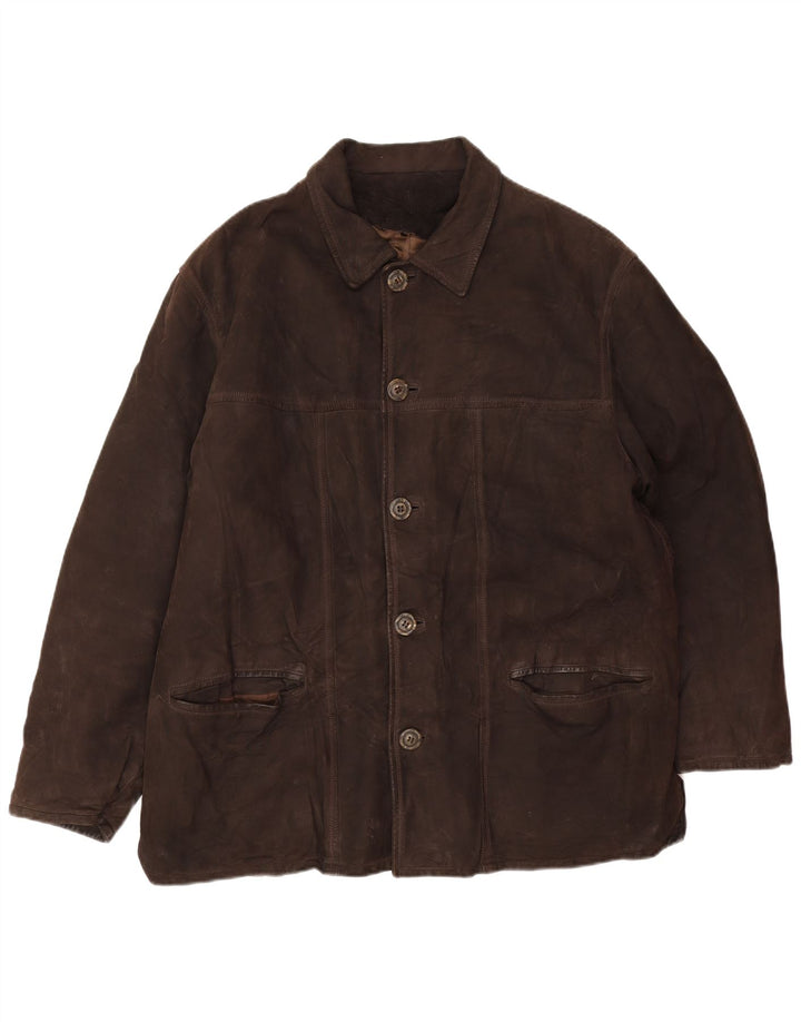 Giacca in pelle vintage da uomo IT 54 2XL Pelle marrone