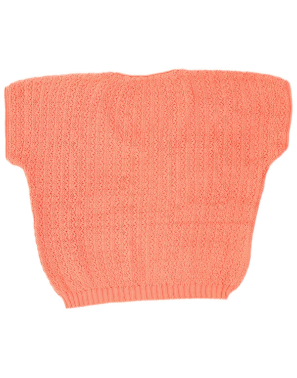 Maglione vintage da donna a maniche corte con scollo a V UK 18 XL Rosa