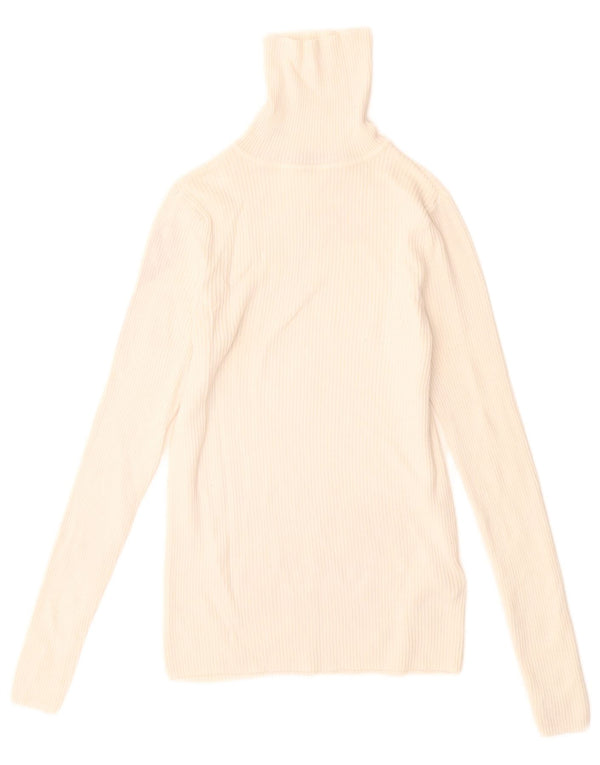 Maglione maglione a collo alto da donna Marks & Spencer UK 10 piccolo in viscosa bianca