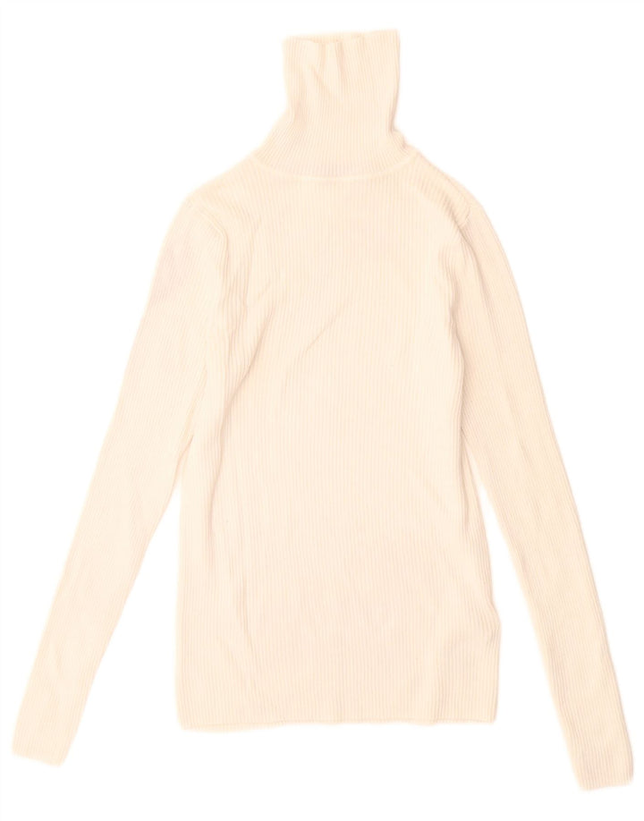 Maglione maglione a collo alto da donna Marks & Spencer UK 10 piccolo in viscosa bianca
