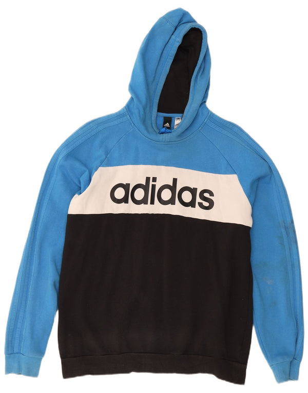 Felpa con cappuccio grafica da uomo Adidas, grande, in cotone color block blu