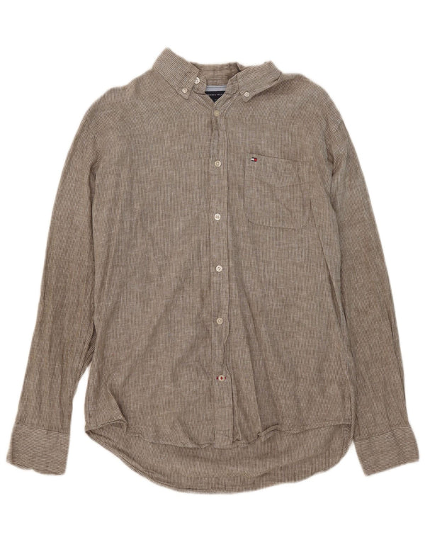 Camicia slim fit da uomo Tommy Hilfiger grande cotone gessato grigio