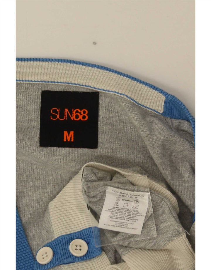 Maglione cardigan da uomo Sun68 in cotone color block grigio medio