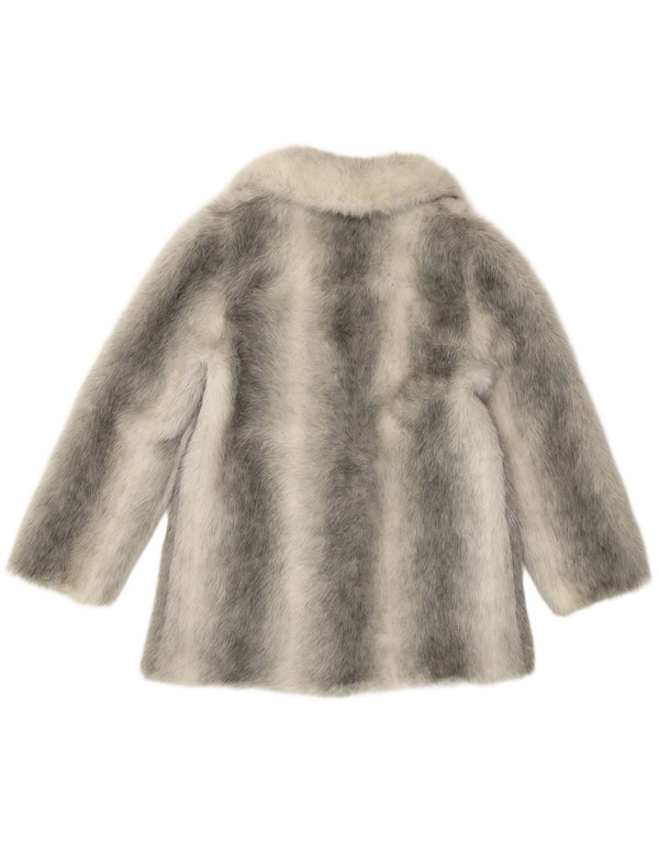 Soprabito da donna in pelliccia sintetica VINTAGE UK 12 Modacrile a strisce argento medio