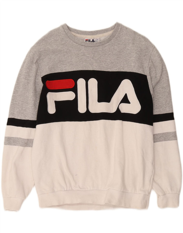 Fila Felpa grafica da uomo Maglione piccolo in cotone color block grigio