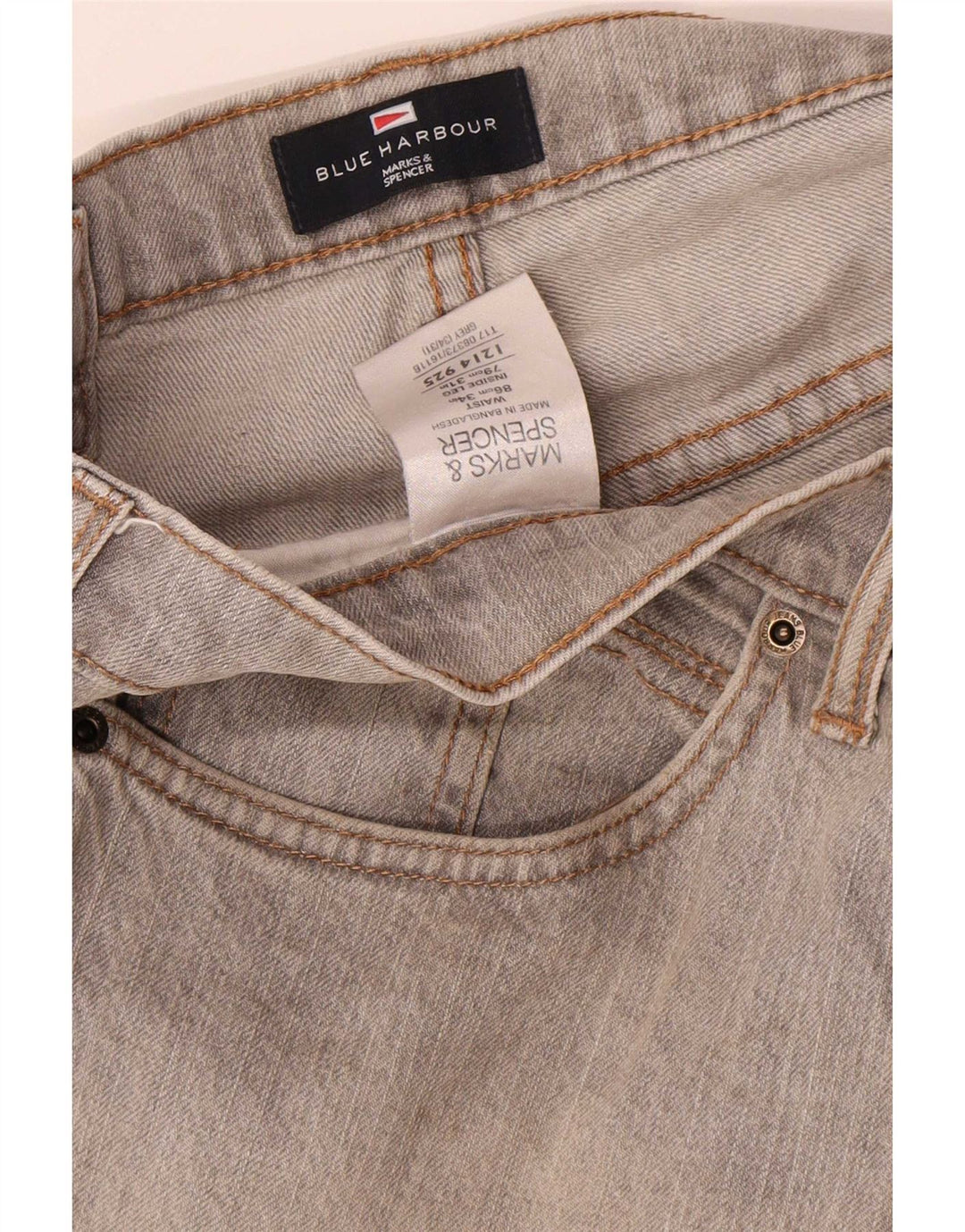 Jeans dritti da uomo Marks & Spencer blu Harbour W34 L31 cotone grigio