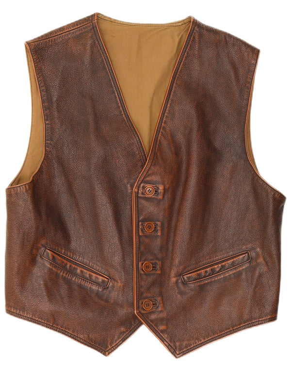 Gilet in pelle da uomo vintage XL in pelle marrone