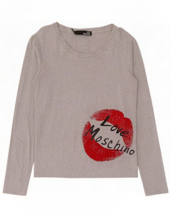 Moschino Top grafico da donna manica lunga UK 14 Large Grey Flecked