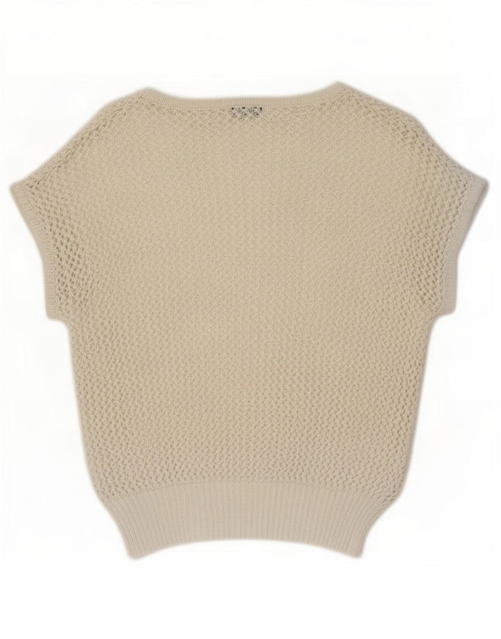 Canotta vintage da donna all'uncinetto, taglia UK 12, colore bianco medio
