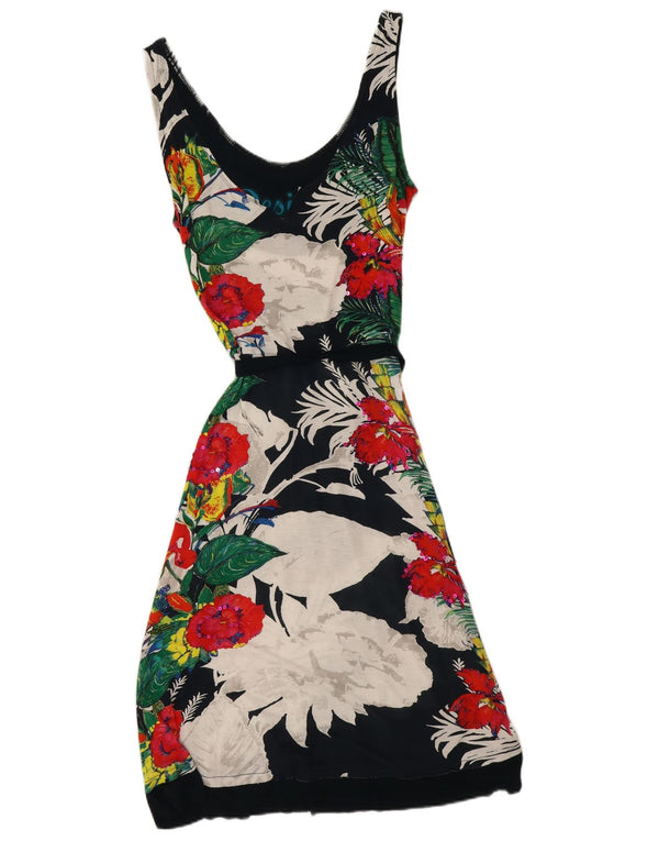 Desigual Abito da donna senza maniche a trapezio UK 14 Grande viscosa floreale nera