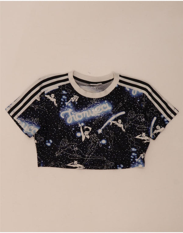 Adidas Fiorucci Crop Graphic T-shirt da donna Top UK 10 Small Nero