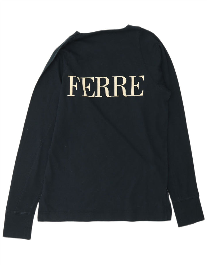 Gianfranco Ferre Top grafico da uomo manica lunga IT 50 medio blu navy