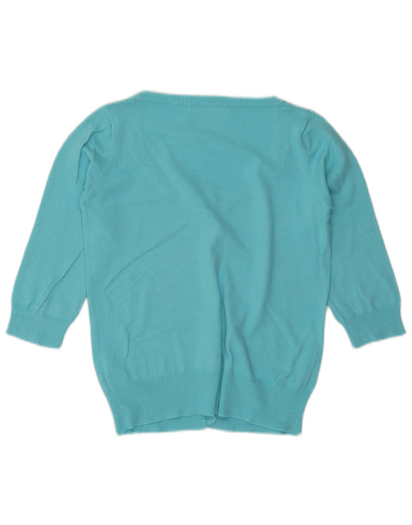 Maglione cardigan con maniche a 3/4 da donna Zara UK 12 Cotone blu medio