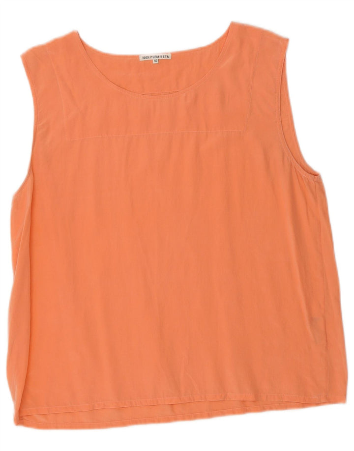 Camicetta senza maniche vintage da donna IT 40 piccola in seta arancione
