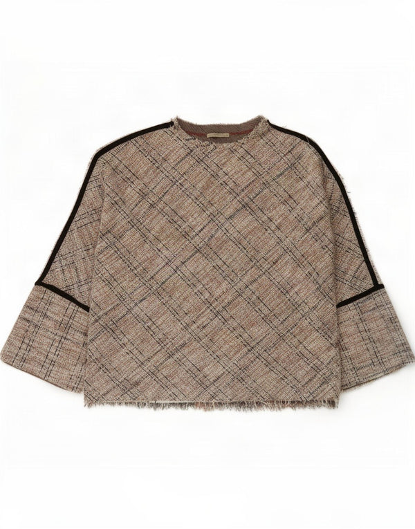 Top Zara Trafaluc da donna manica 3/4 UK 10 piccolo scozzese multicolore