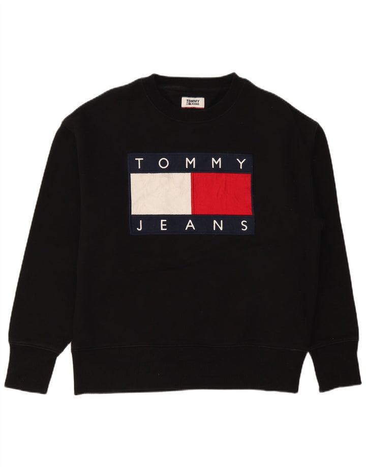 TOMMY HILFIGER Felpa grafica da uomo Maglione grande cotone nero