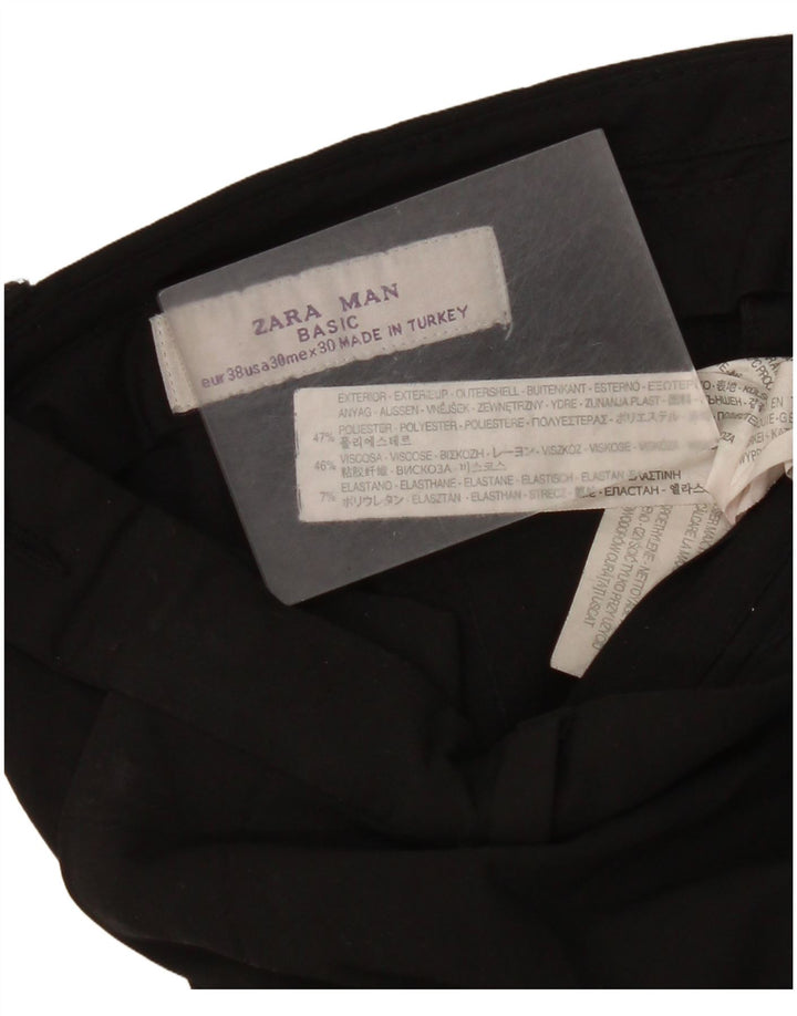 Pantaloni da abito dritti da uomo Zara EU 38 Small W30 L35 poliestere nero