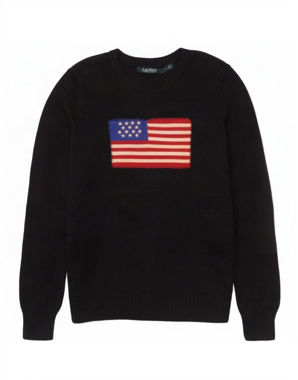 Ralph Lauren Maglione da donna con scollo a barca con grafica UK 10 Small Black USA