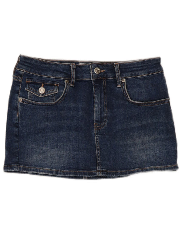 Topshop Minigonna in denim da donna UK 10 piccola W28 cotone blu navy