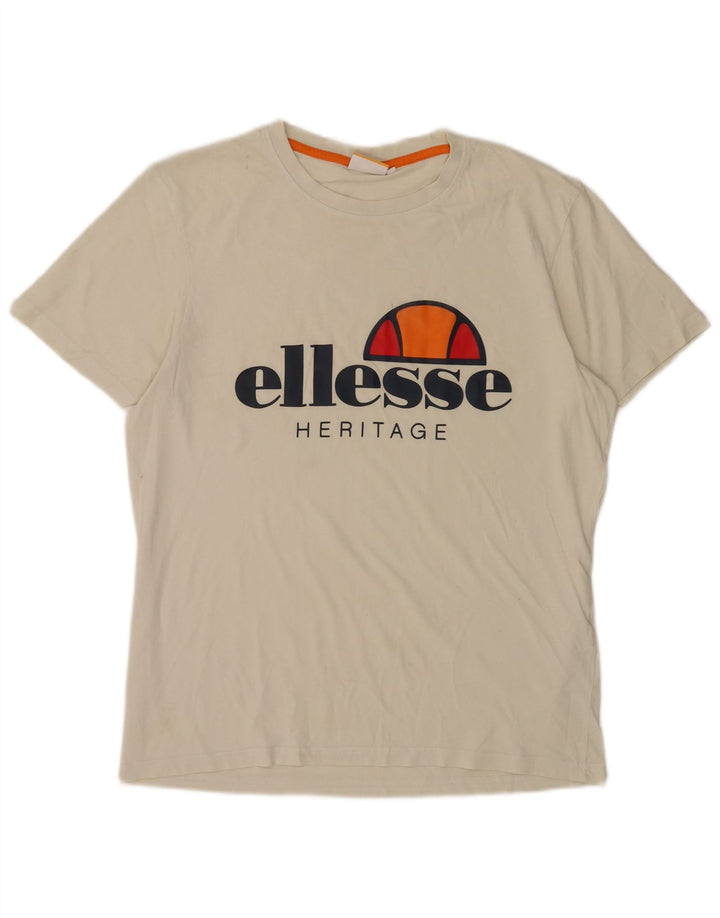 Ellesse T-shirt grafica da uomo Heritage Top grande in cotone bianco