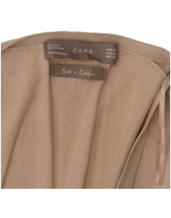 Maglione cardigan lungo da donna Zara UK 14 Seta beige medio
