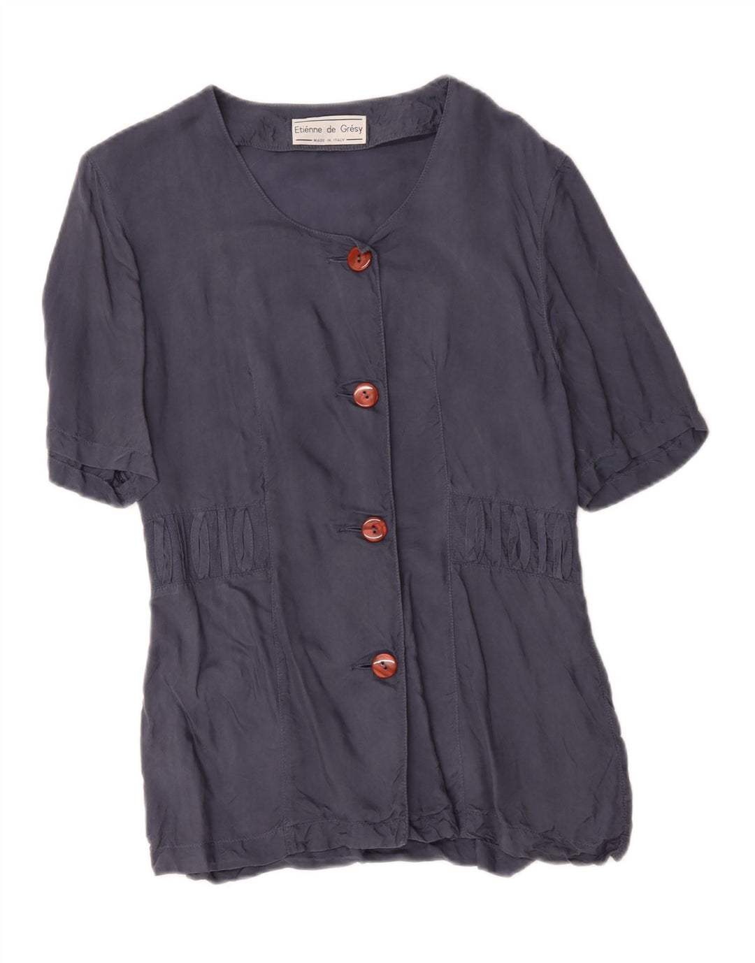 Giacca blazer vintage da donna a maniche corte a 4 bottoni UK 14 medio blu navy