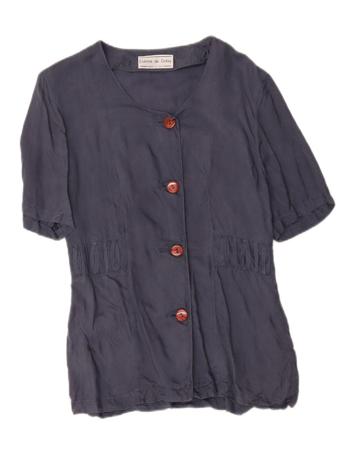 Giacca blazer vintage da donna a maniche corte a 4 bottoni UK 14 medio blu navy