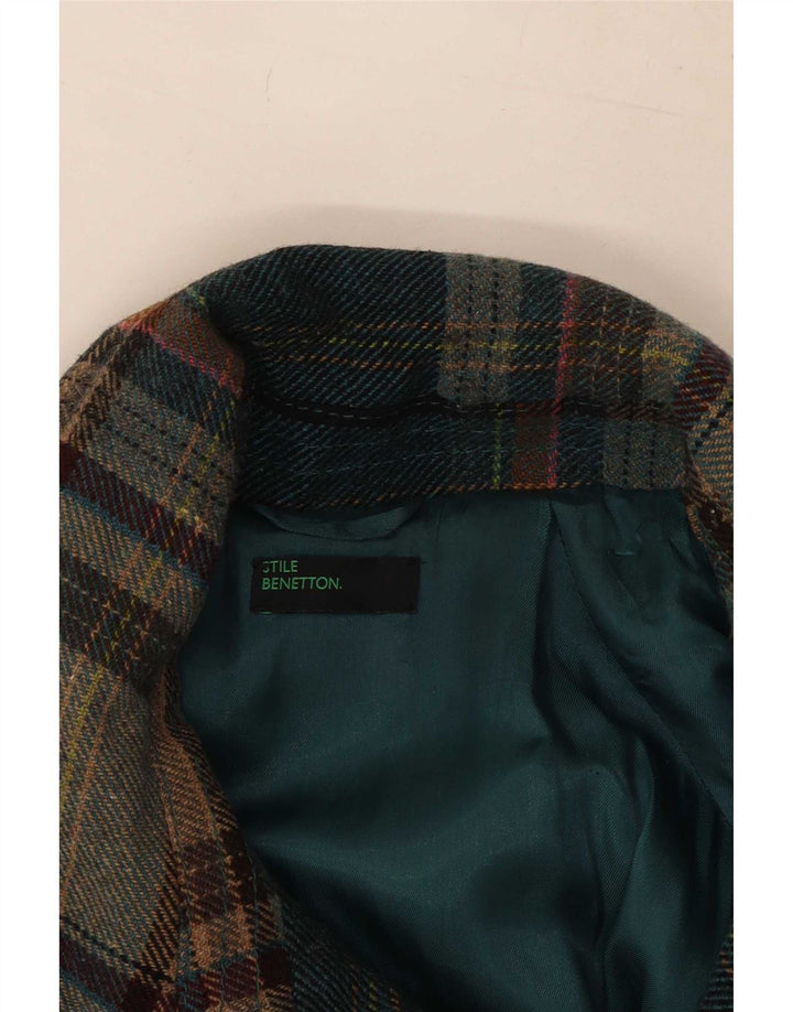 Giubbotto Bomber Militare Donna Benetton IT 46 Large Green Check Lana