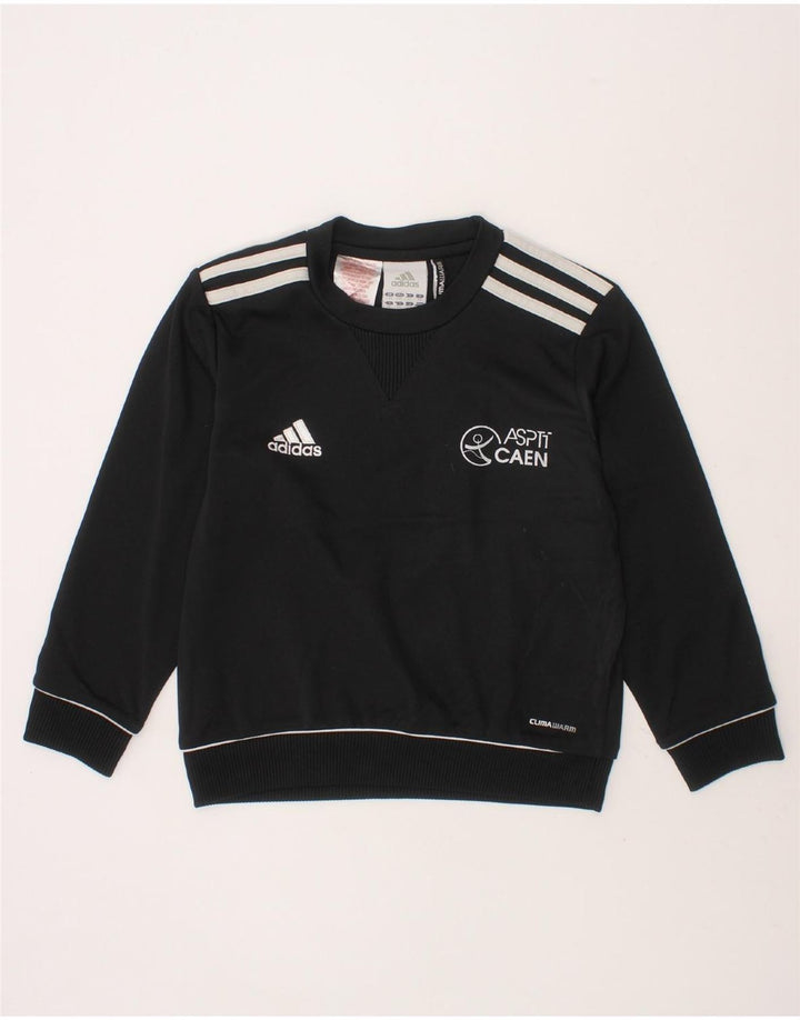 ADIDAS Boys Climawarm Graphic Sweatshirt Jumper 5-6 Years Black Polyester Vintage Adidas and Second-Hand Adidas from Messina Hembry 