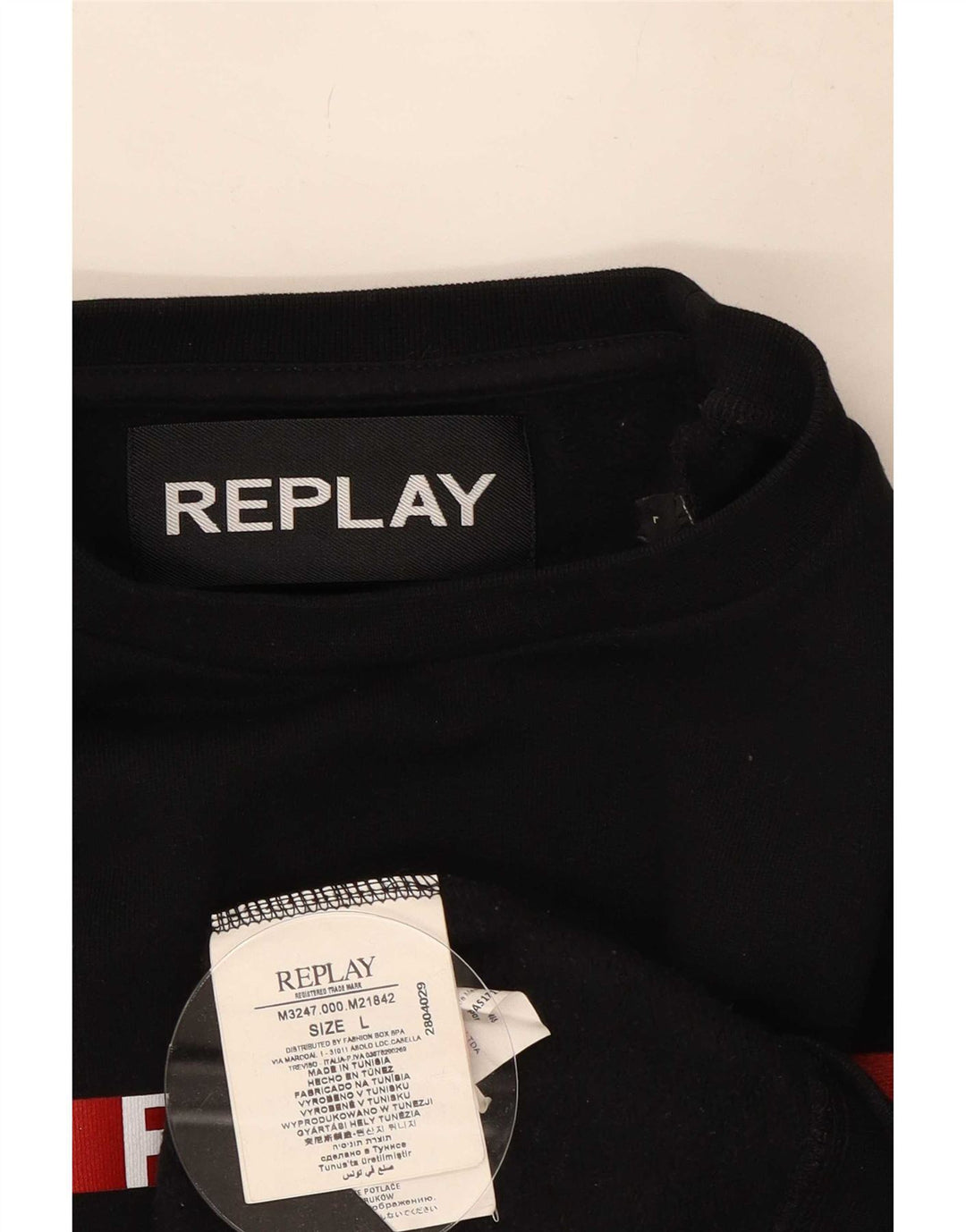 Replay Felpa grafica da uomo Maglione grande in cotone color block nero