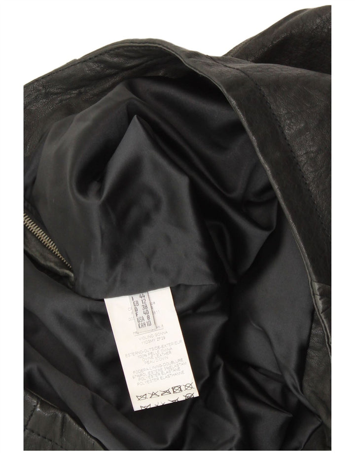 Gonna in pelle da donna VINTAGE UK 12 Media W30 Pelle patchwork nera