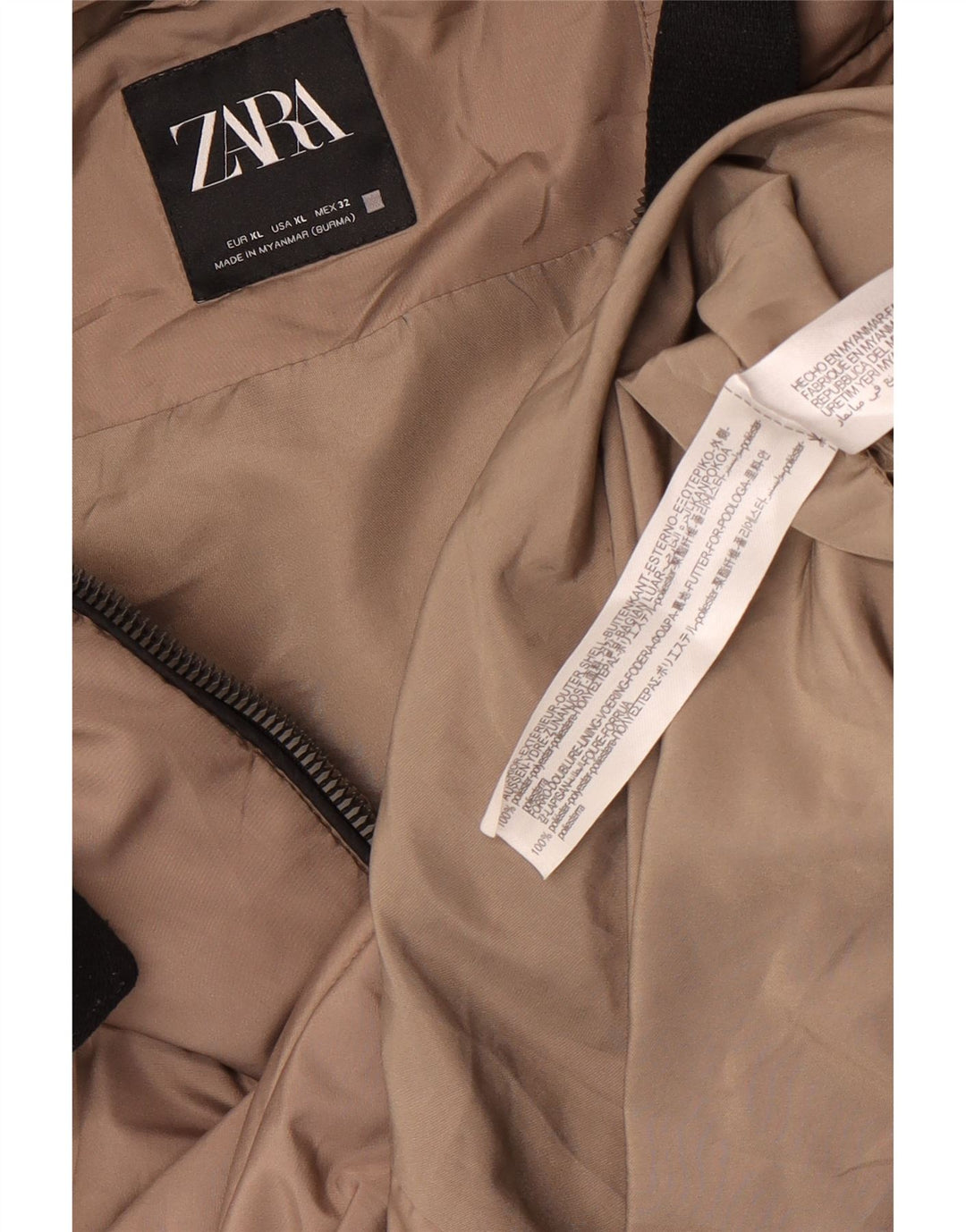 Cappotto imbottito oversize con cappuccio da donna Zara UK 18 XL poliestere marrone