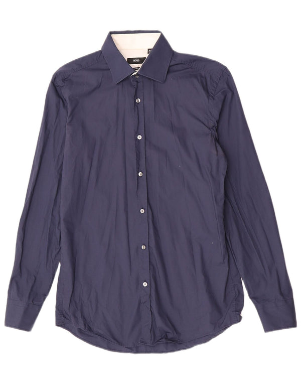 Camicia slim fit da uomo Hugo Boss taglia 40 15 3/4 cotone medio blu navy