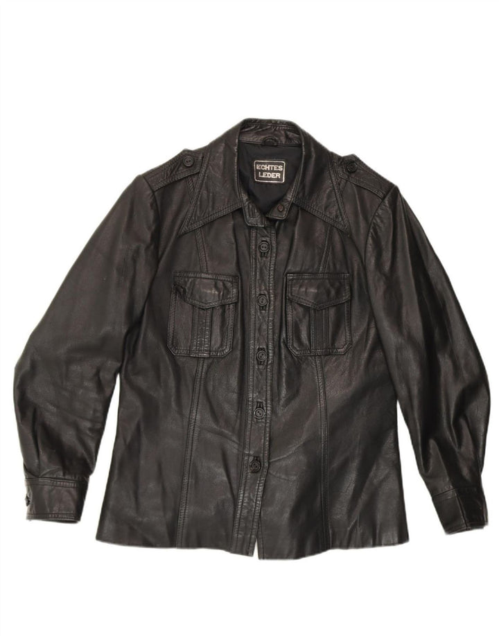 VINTAGE Womens Leather Jacket IT 44 Medium Black Leather