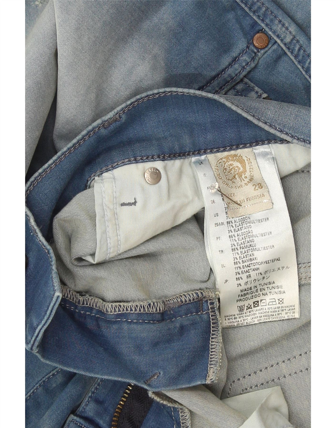 Jeans slim da donna Diesel Grupee effetto consumato W28 L32 cotone blu