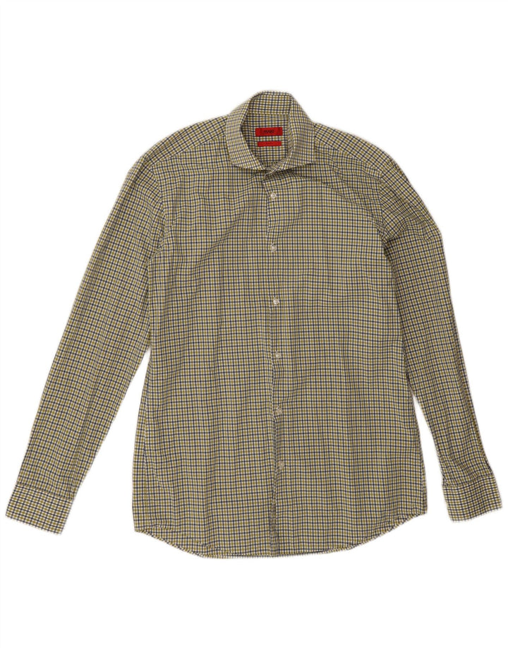 Camicia slim fit da uomo Hugo Boss taglia 15 1/2 cotone a quadretti verde medio
