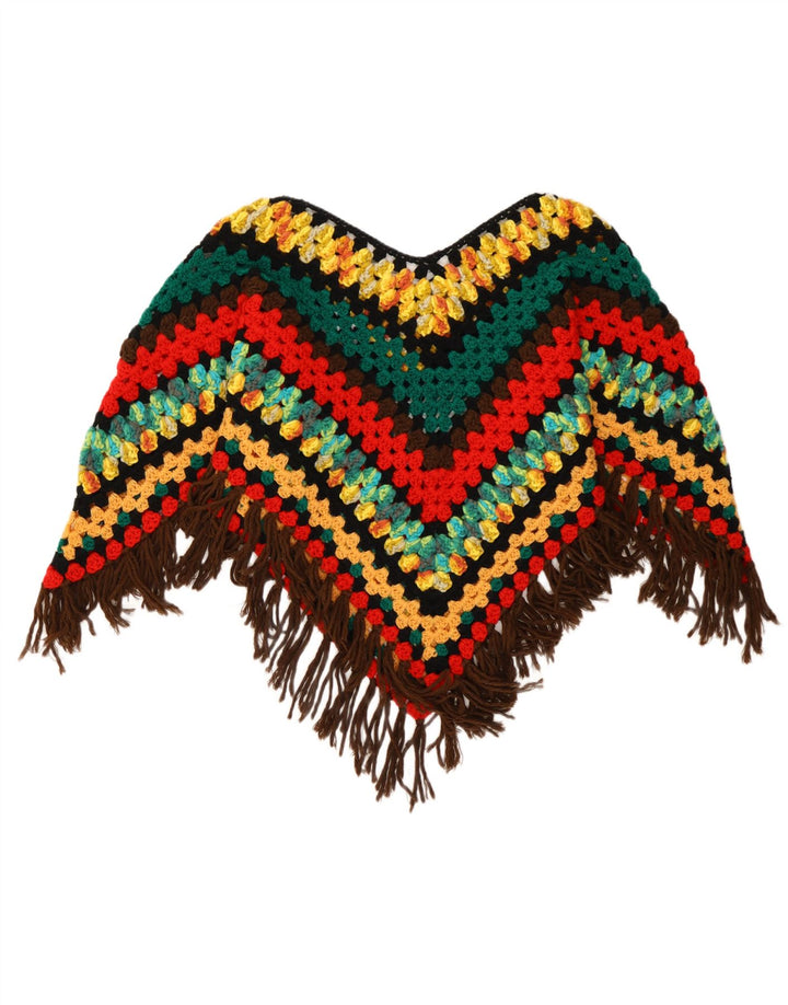 Maglione poncho asimmetrico da donna vintage taglia unica color block multicolore