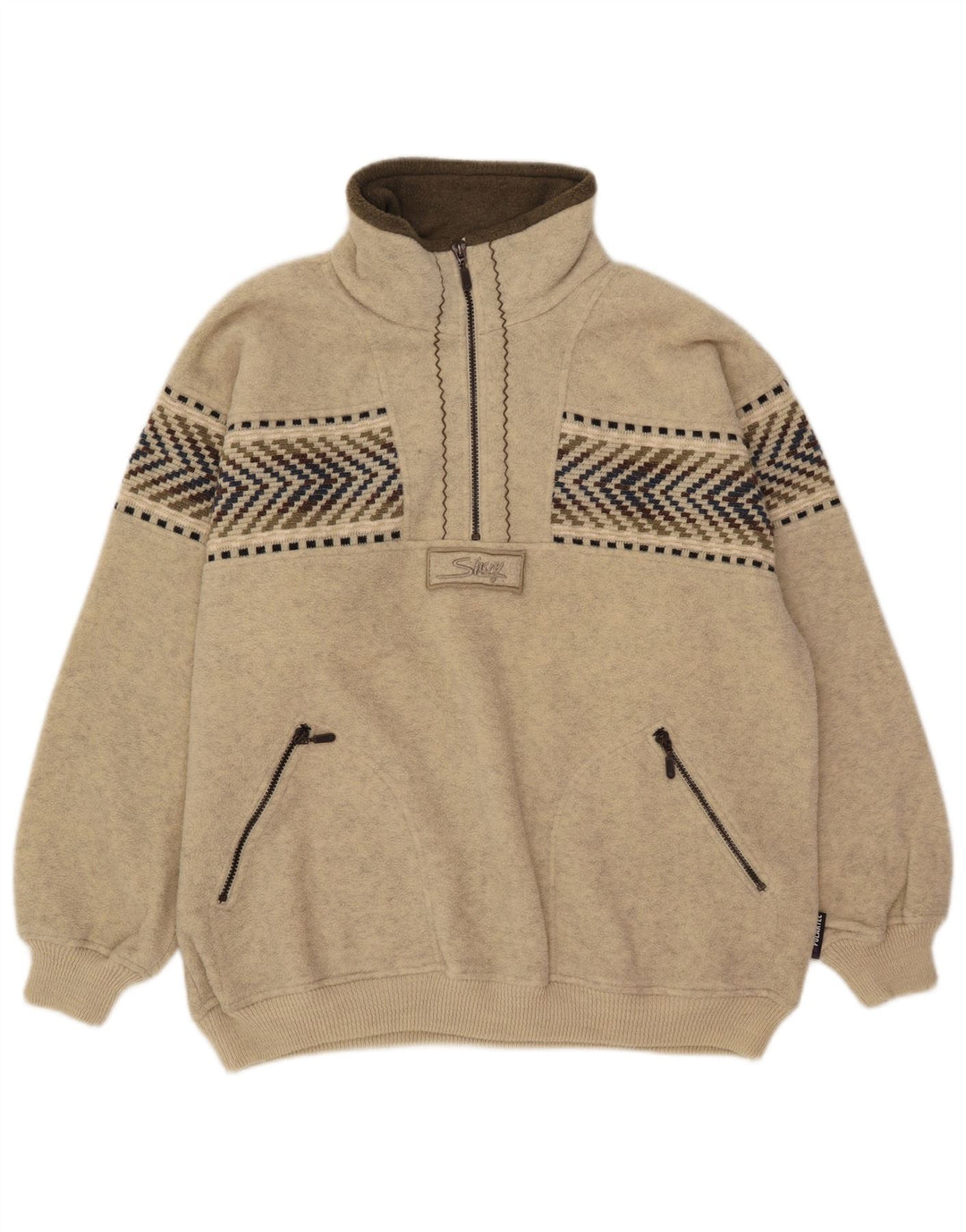 Maglione in pile da uomo Silvy con zip e collo 2XL Lana geometrica beige