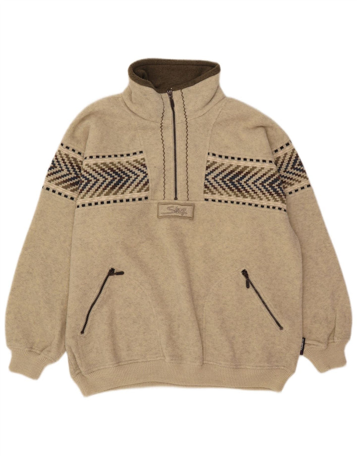 Maglione in pile da uomo Silvy con zip e collo 2XL Lana geometrica beige