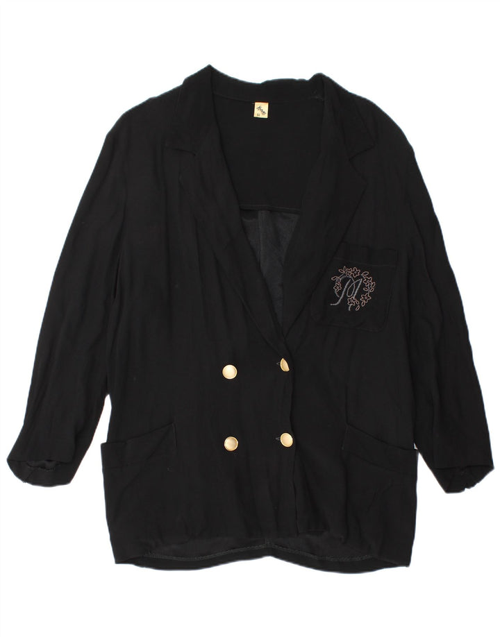 Giacca blazer doppiopetto vintage da donna IT 44 acetato medio nero