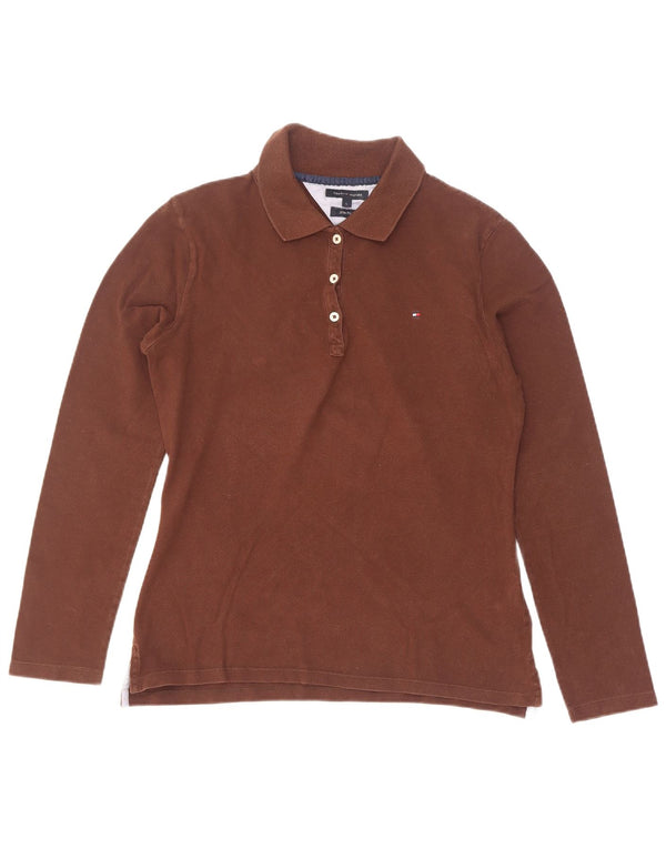 Polo slim fit a maniche lunghe da donna Tommy Hilfiger UK 14 grande marrone