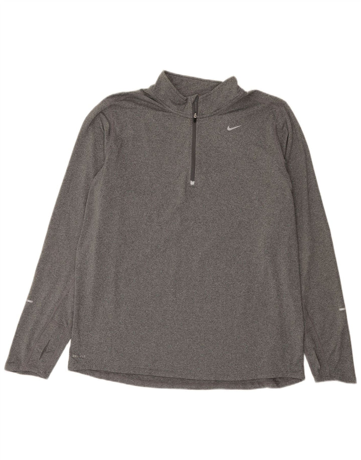 Top Nike da uomo Dri Fit con zip e collo a maniche lunghe XL in poliestere chiazzato grigio