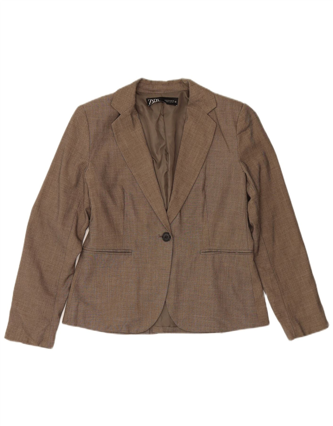 ZARA Giacca Blazer a 1 Bottone da Donna EU 38 Piccola Marrone Poliestere
