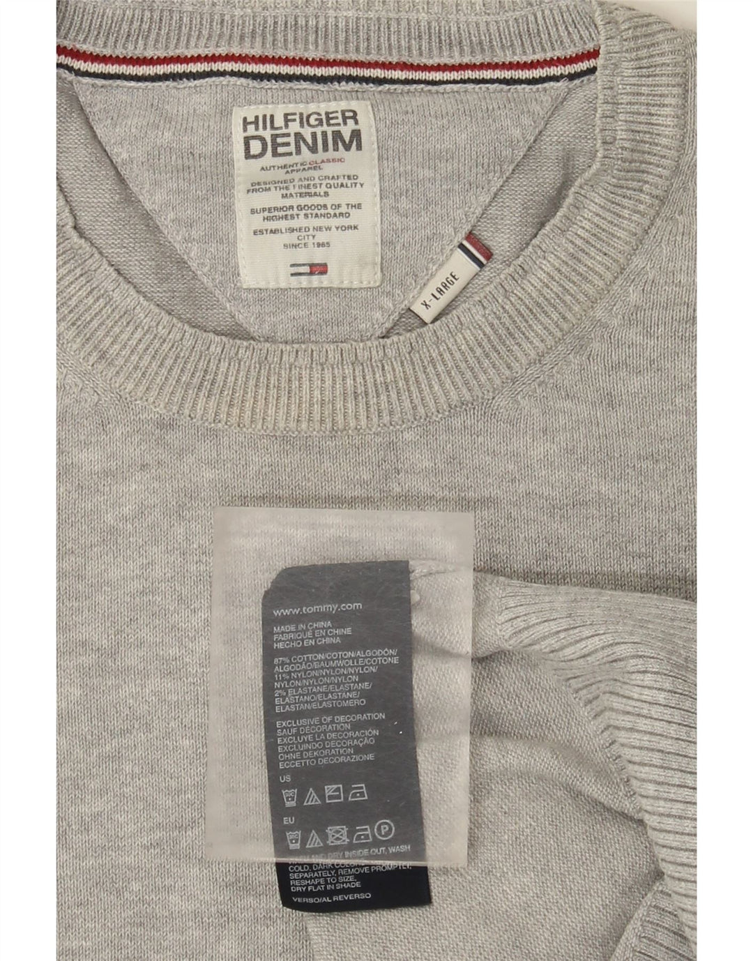 Maglione maglione girocollo da uomo Tommy Hilfiger XL in cotone grigio