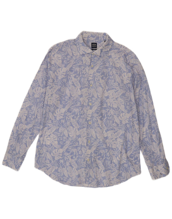 Camicia Boggi da uomo vestibilità regolare XL blu floreale cotone tropicale