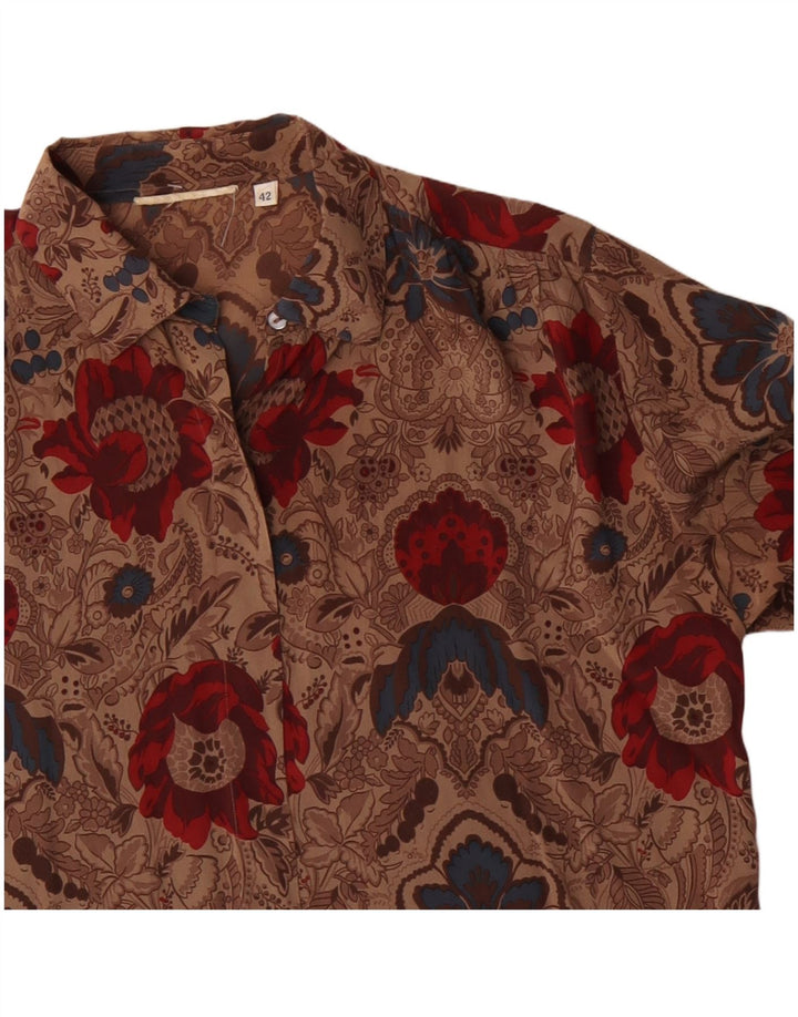 Camicetta camicia vintage da donna IT 42 Marrone medio floreale