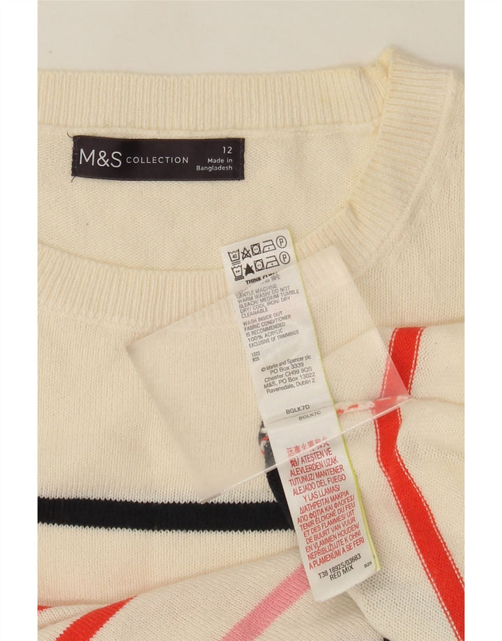 Maglione maglione girocollo da donna Marks & Spencer UK 12 a righe bianche medie